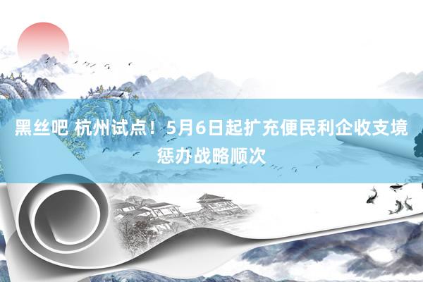 黑丝吧 杭州试点！5月6日起扩充便民利企收支境惩办战略顺次